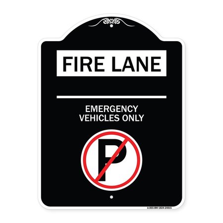 SIGNMISSION Fire Lane Emergency Vehicles W/ No Parking Heavy-Gauge Aluminum Sign, 24" x 18", BW-1824-24015 A-DES-BW-1824-24015
